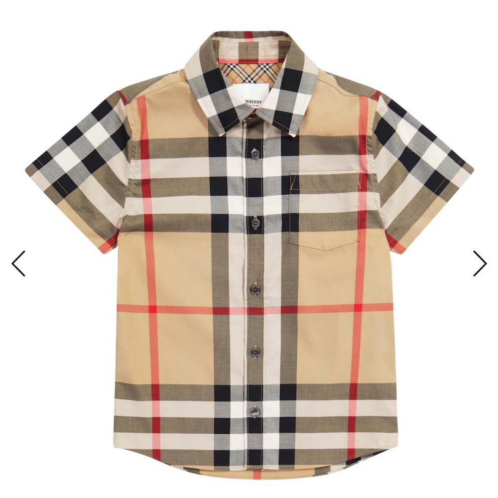 Burberry Tan and Black Button Down Shirt Iconic Check Pattern